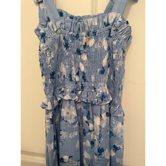 MISA LA “PRIMROSE” 100% BLUE COTTON DRESS ADJ SHOULDER TIES SZ XS MSRP $282 - Picture 7 of 12